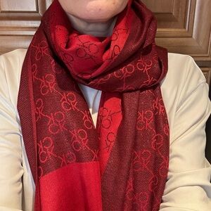 Calvin Klein Red Shimmer CK Logo Scarf Wrap NWT